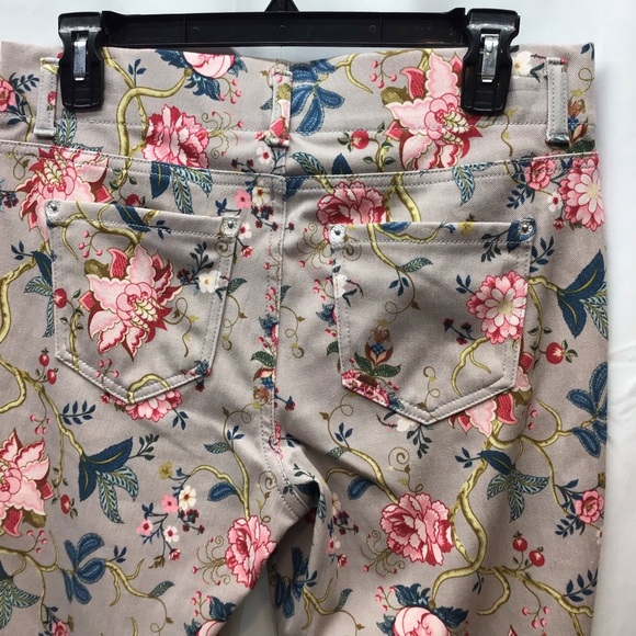 MIXIT Womens Tan Floral Slit Leg Stretch Crop Pants Jeggings Size Medium - Picture 6 of 11